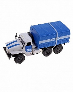 Грузовик Урал Полиция с открывающимися дверями и капотом, свет и звук (Технопарк, URAL-03sim)